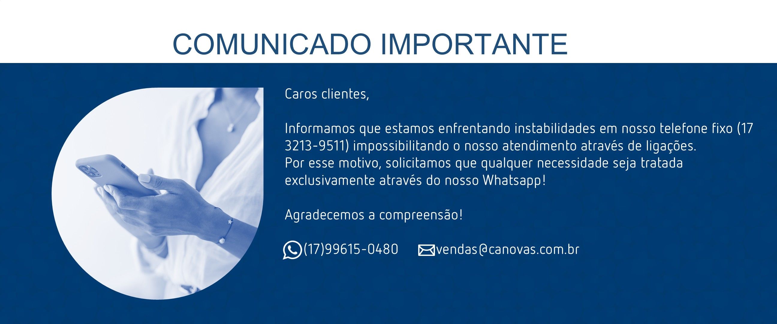 Comunicado site Instabilidade telefone 