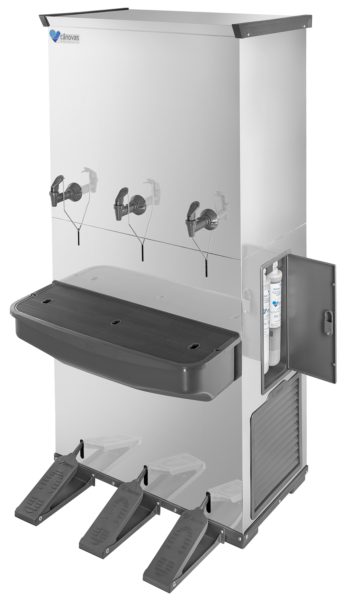 Bebedouro Industrial 100L RESIST em Inox - SEM contato manual, com 3 torneiras (1 natural)